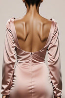 Load image into Gallery viewer, Light Pink Mermaid V-Neck Satin Backless Long Sleeves Formal Dress