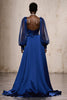 Load image into Gallery viewer, Royal Blue Satin Mermaid Ruched Long Sleeves Formal Dress with Sash