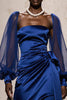 Load image into Gallery viewer, Royal Blue Satin Mermaid Ruched Long Sleeves Formal Dress with Sash