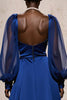 Load image into Gallery viewer, Royal Blue Satin Mermaid Ruched Long Sleeves Formal Dress with Sash