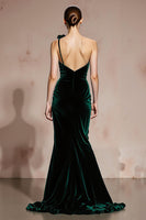 Load image into Gallery viewer, Dark Green Velvet One Shoulder Mermaid Long Holiday Party Dress