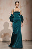 Load image into Gallery viewer, Peacock Blue Satin Mermaid Spaghetti Straps Long Formal Dress with Sleeves
