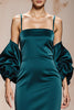 Load image into Gallery viewer, Peacock Blue Satin Mermaid Spaghetti Straps Long Formal Dress with Sleeves