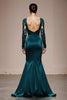 Load image into Gallery viewer, Peacock Blue Satin Mermaid Square Neck Lace Sleeves Long Formal Dress