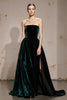Load image into Gallery viewer, Dark Green Velvet Strapless A Line Long Holiday Party Dress with Slit