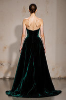 Load image into Gallery viewer, Dark Green Velvet Strapless A Line Long Holiday Party Dress with Slit