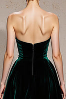 Load image into Gallery viewer, Dark Green Velvet Strapless A Line Long Holiday Party Dress with Slit
