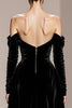 Load image into Gallery viewer, Black Velvet Sheath Off the Shoulder Long Sleeves Holiday Party Dress with Slit