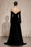 Load image into Gallery viewer, Black Velvet Sheath Off the Shoulder Long Sleeves Holiday Party Dress