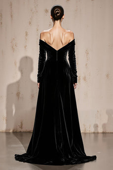 Black Velvet Sheath Off the Shoulder Long Sleeves Holiday Party Dress