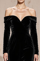 Load image into Gallery viewer, Black Velvet Sheath Off the Shoulder Long Sleeves Holiday Party Dress