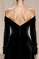 Load image into Gallery viewer, Black Velvet Sheath Off the Shoulder Long Sleeves Holiday Party Dress