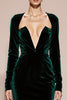 Load image into Gallery viewer, Dark Green Mermaid Velvet Long Sleeves Backless Formal Dress with Slit