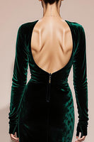 Load image into Gallery viewer, Dark Green Mermaid Velvet Long Sleeves Backless Formal Dress with Slit