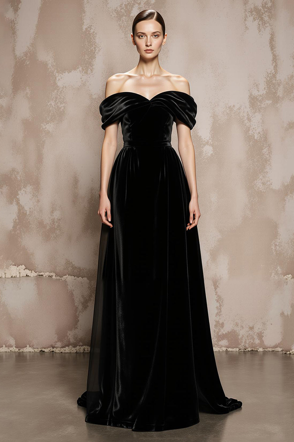Black Velvet A Line Off the Shoulder Long Formal Dress