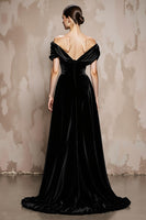 Load image into Gallery viewer, Black Velvet A Line Off the Shoulder Long Formal Dress