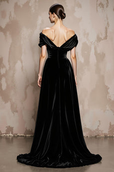 Black Velvet A Line Off the Shoulder Long Formal Dress
