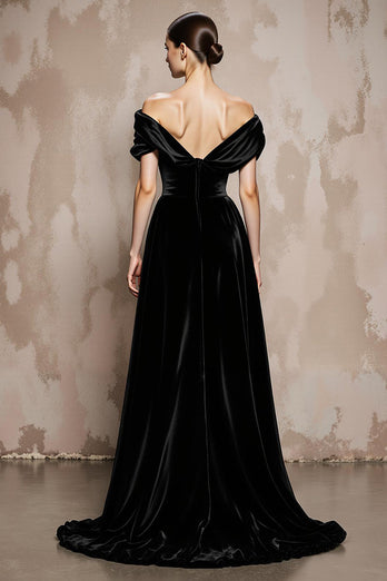 Black Velvet A Line Off the Shoulder Long Formal Dress