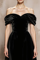 Load image into Gallery viewer, Black Velvet A Line Off the Shoulder Long Formal Dress