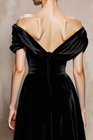 Load image into Gallery viewer, Black Velvet A Line Off the Shoulder Long Formal Dress