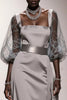 Load image into Gallery viewer, Simple Silver Sheath Satin Long Formal Dress with Sleeves