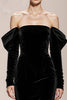Load image into Gallery viewer, Black Velvet Mermaid Off the Shoulder Long Formal Dress with Sleeves