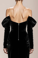 Load image into Gallery viewer, Black Velvet Mermaid Off the Shoulder Long Formal Dress with Sleeves