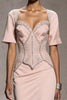 Load image into Gallery viewer, Sparkly Light Pink Mermaid Beaded Long Formal Dress with Slit
