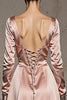 Load image into Gallery viewer, Light Pink A Line V-Neck Satin Long Sleeves Formal Dress