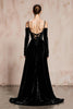 Load image into Gallery viewer, Black Velvet Cold Shoulder Long Formal Dress with Sleeves