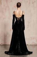 Load image into Gallery viewer, Black Velvet Cold Shoulder Long Formal Dress with Sleeves