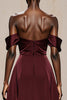 Load image into Gallery viewer, Burgundy Satin Off the Shoulder A Line Long Formal Dress