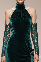 Load image into Gallery viewer, Dark Green Halter Velvet Long Holiday Party Dress with Slit