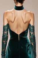 Load image into Gallery viewer, Dark Green Halter Velvet Long Holiday Party Dress with Slit
