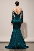 Load image into Gallery viewer, Peacock Green Mermaid Off the Shoulder Long Formal Dress with Lace
