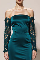 Load image into Gallery viewer, Peacock Green Mermaid Off the Shoulder Long Formal Dress with Lace