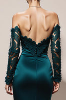 Load image into Gallery viewer, Peacock Green Mermaid Off the Shoulder Long Formal Dress with Lace