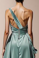 Load image into Gallery viewer, Mint Green Sheath Satin One Shoulder Long Formal Dress with Slit