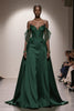 Load image into Gallery viewer, Dark Green Satin A Line Off the Shoulder Long Formal Dress with Lace
