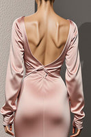 Load image into Gallery viewer, Light Pink Mermaid Satin Backless Long Sleeves Formal Dress