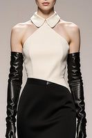 Load image into Gallery viewer, Black and White Mermaid Satin Patchwork Halter Long Formal Dress