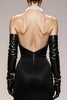 Load image into Gallery viewer, Black and White Mermaid Satin Patchwork Halter Long Formal Dress