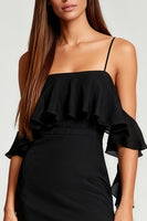 Load image into Gallery viewer, Black Chiffon Cold Shoulder Tight Short Cocktail Dress with Ruffles