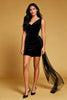 Load image into Gallery viewer, Black Velvet Cowl Neck Bodycon Short Cocktail Dress with Side Cape