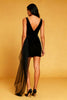 Load image into Gallery viewer, Black Velvet Cowl Neck Bodycon Short Cocktail Dress with Side Cape