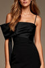 Load image into Gallery viewer, Black Spaghetti Straps Bodycon Short Cocktail Dress with Side Cape