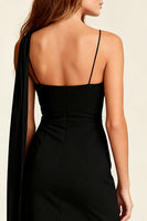 Load image into Gallery viewer, Black Chiffon Spaghetti Straps Tight Short Cocktail Dress with Cape