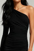 Load image into Gallery viewer, Black Tight One Shoulder Short Cocktail Dress with Sleeves