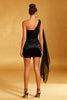Load image into Gallery viewer, Black Satin Tight One Shoulder Short Cocktail Dress with Cape