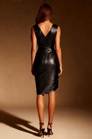 Load image into Gallery viewer, Glitter Black Tight Metallic Asymmetrical Short Cocktail Dress